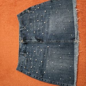 Hydraulic Embellished Jean skirt